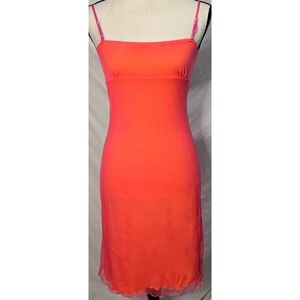 Vintage 90s Y2K Guess Mesh Layered Dress Pink Orange Sheath Bodycon Stretch
